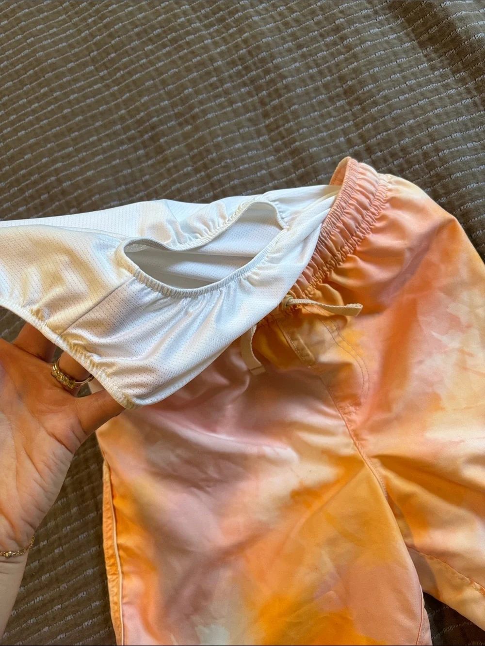 Hanna Andersson Pink and Orange Tie-Dye Mesh Lined Swim Shorts Sz 10/130